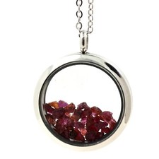 Raw Ruby Necklace. Medallion Model 30 Mm. Silver Color. picture