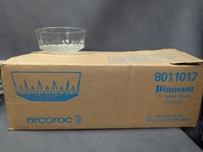Set Of 12 Vtg ARCOROC 5” Dessert Bowls France Diamant Starburst Glass Comp Case picture