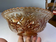 Imperial Marigold Flowers Raised Rose Carnival Glass Bowl - 10