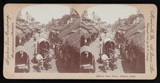 Photo:Tanjore India 1902 Busy Street Scene Stereograph Market Rickshaw picture