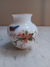Opaline Art Glass  Handpainted Butterfly & Blossoms Vase 4