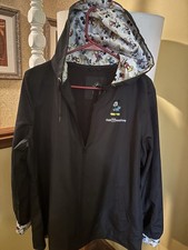 Disney Rain Jacket Mickey Mouse Trim Black Hooded Windbreaker Large picture