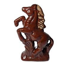 Vintage Ceramic Rearing Horse Figurine Brown Cream Glaze Mid Century Pottery 8” picture