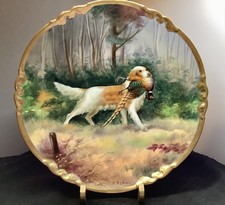 Antique AK Limoges France￼ HP Hunting Dog Stouffer Studios Plate 9 1/2 Inch picture
