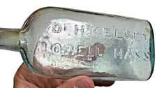 Antique Civil War Era Dr H Kelsey Lowell Massachusetts Bottle Applied Top c1865 picture