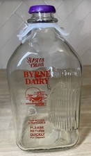 Byrne Dairy Syracuse NY Vintage Half Gallon Glass Milk Bottle Lid Handle picture