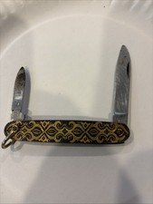Vintage Toledo Spain Damascene Pocket Knife Gold Inlay  INOX Folding 3 1/4