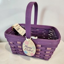 Longaberger 2014 Easter Lilac Purple Basket+Protector+Wooden Tie On~~Spring Size picture