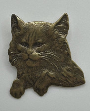 Metal Cat Head Pin Brooch Textured Hand Made Kitty picture