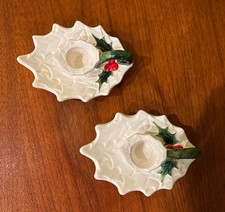 Pr Lefton China White Holly Leaf Candle Holders Chambersticks 6052 Japan 1970/71 picture