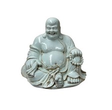 Oriental White Happy Laughing Buddha Ru Yi Praying Beads Porcelain Figure GB018 picture