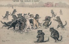 Louis Wain Cat Postcard After The Scrum Is Over Vintage Rugby Football Antique picture