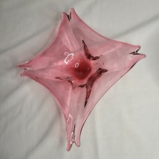 Pink Blown Art Glass Bowl Dish with Bubbles and Wings Decor 10