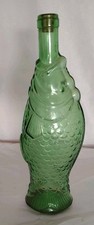 1960-70s Vintage Green Italian Fish Shaped Wine Bottle Decanter w/Cork 13