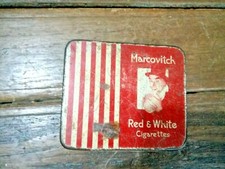 old Vintage  Litho Tin Box Rad & white Brand Marcovitch Cigarette Box Tobacco picture
