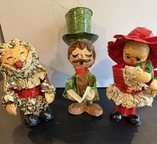 Vintage Crinkle Paper Christmas Ornaments Lot 3 Caroler Santa Elf Japan 7
