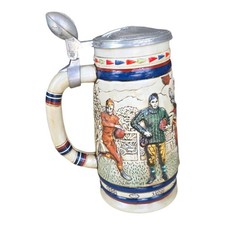 Avon 1983 Collectible Ceramic Football Stein With Pewter Lid Brazil picture