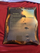 Vintage Footprints in the Sand Wood Plaque Resin Laminated Christian Wall Art picture