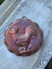 Vintage Antique Round French Copper Rooster Jello Cake Mold  picture