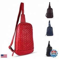 VILENCA HOLLAND Genuine Leather Crossbody Shoulder Bag, Unisex, Red picture
