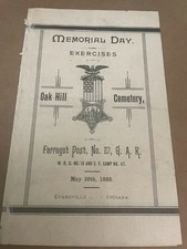 GAR 1888 Oak Hill Cemetary Memorial Day Exercises Pamphlet Indiana picture