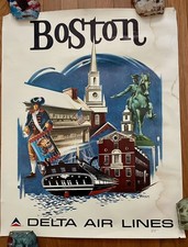 1973 Original Vintage Delta Airlines Boston Travel Poster Fred Sweney picture