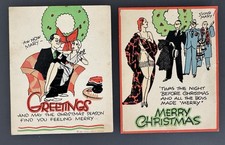 Vintage Lot 2 Double Entendres Single Sided Christmas Cards 1931 from Scrap Book picture