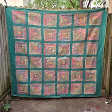Vintage Impressions Quilt Green Square Patchwork Plaid Handmade Granny 82x76
