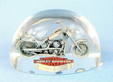 HARLEY DAVIDSON Pewter Motorcycle Vintage Lucite Advertising Paperweight 2005 picture