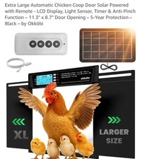 Solar Powered Extra Large Automatic Chicken Coop Door  W/ Remote LCD 11.3