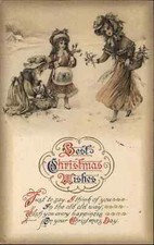 Christmas Girls Gather Holly Winsch Schmucker c1910 SCARCE Antique Postcard picture
