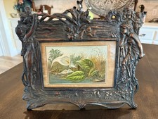 Vintage Copper Plated Art Nouveau Maiden Flowers Antique Decorative Frame 11x13 picture