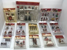 Christmas Village Accessories lot Trees, People,LightPosts, Benches, Clock, Mail picture