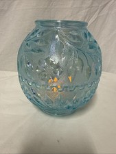 Vtg Westmoreland Fairy Lamp Ice Blue Wildflower Lace Glass Candle Light 2 Chips picture