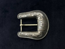 Vintage VOGT Hand Engraved 14k Gold Sterling Silver Ranger Belt Buckle 1” Belt picture