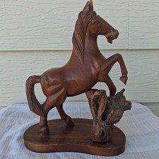 Vintage Hand Carved Wooden Horse Figurine Rearing Stallion Sculpture 13