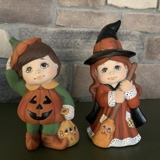 Vintage Halloween Dona Mold Sweet Tots Girl Witch Boy Pumpkin Jack O'Lantern 7” picture