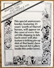 July 1986 Marvel Comics Shipping Schedule #33 Rare picture