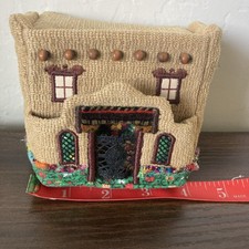 Vintage Adobe Sewing Box Cottage Granny Core Embroidered Doors Windows . picture