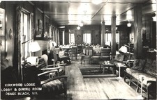 KIRKWOOD LODGE LOBBY osage beach mo 1949 postcard missouri real photo rppc hotel picture