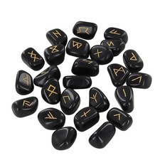 Handmade Divination Rune Stone Set 25 Pcs Black Polished Natural Viking Norse picture