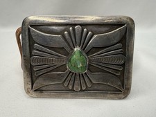 VINTAGE JOE QUINTANA STERLING SILVER TURQUOISE BELT BUCKLE 1960S COCHO JHQ RARE picture
