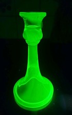 Vintage Northwood Vaseline Trumpet #719 Carnival Glass Stretch Candleholder picture