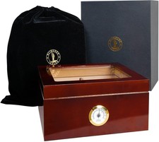 Glass Top Cigar Humidor Box with Hygrometer Desktop Humidifier Wood Cigar Case picture