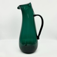 Teal Green Glass Pitcher, Hand Blown, Hand Crafted, 14 3/4” tall picture