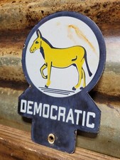 VINTAGE AMERICAN PORCELAIN SIGN OLD POLITICS AMERICA TAG TOPPER POLITICAL VOTE picture
