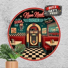 Retro American Diner Sign Metal Tin Sign Vintage Cafe Wall Decor Plaque 8x8 picture