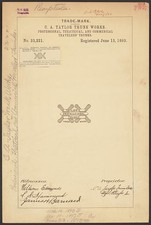 Photo:C A Taylor Trunk Works Professional Theatrical Trunks 1893 Trademark picture