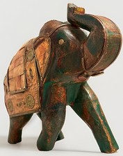 Vintage Elephant Figurine Statue Hand Carved Stone Wooden Brass & Copper * picture