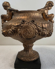 Vintage Milano Designs Twin Cherubs Bronze Gold Plaster Decorative Bowl Urn Used picture